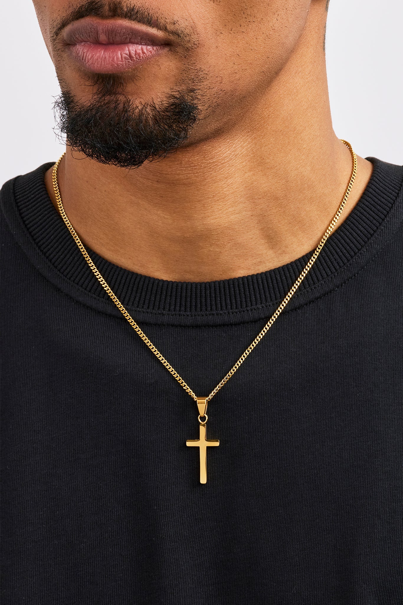 Plain Cross Pendant Cuban Necklace - 12mm - Gold